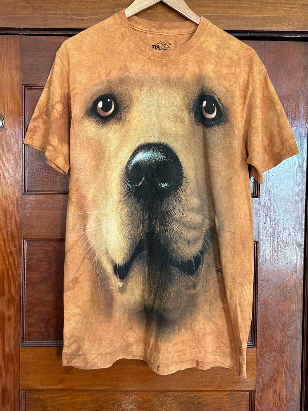 The Mountain "Big Face" Golden Retriever Dog Tie-Dye T-Shirt Size Medium Orange